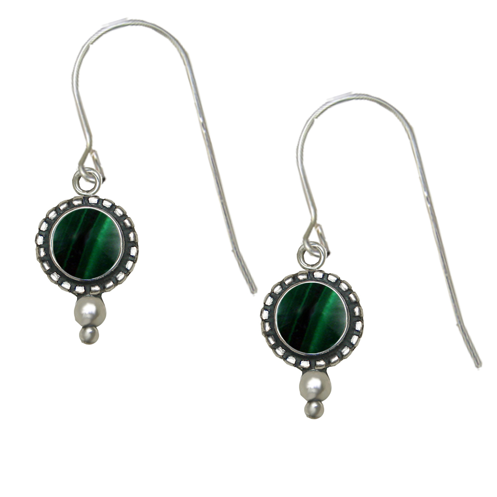 Sterling Silver Little Malachite Gemstone Drop Dangle Earrings